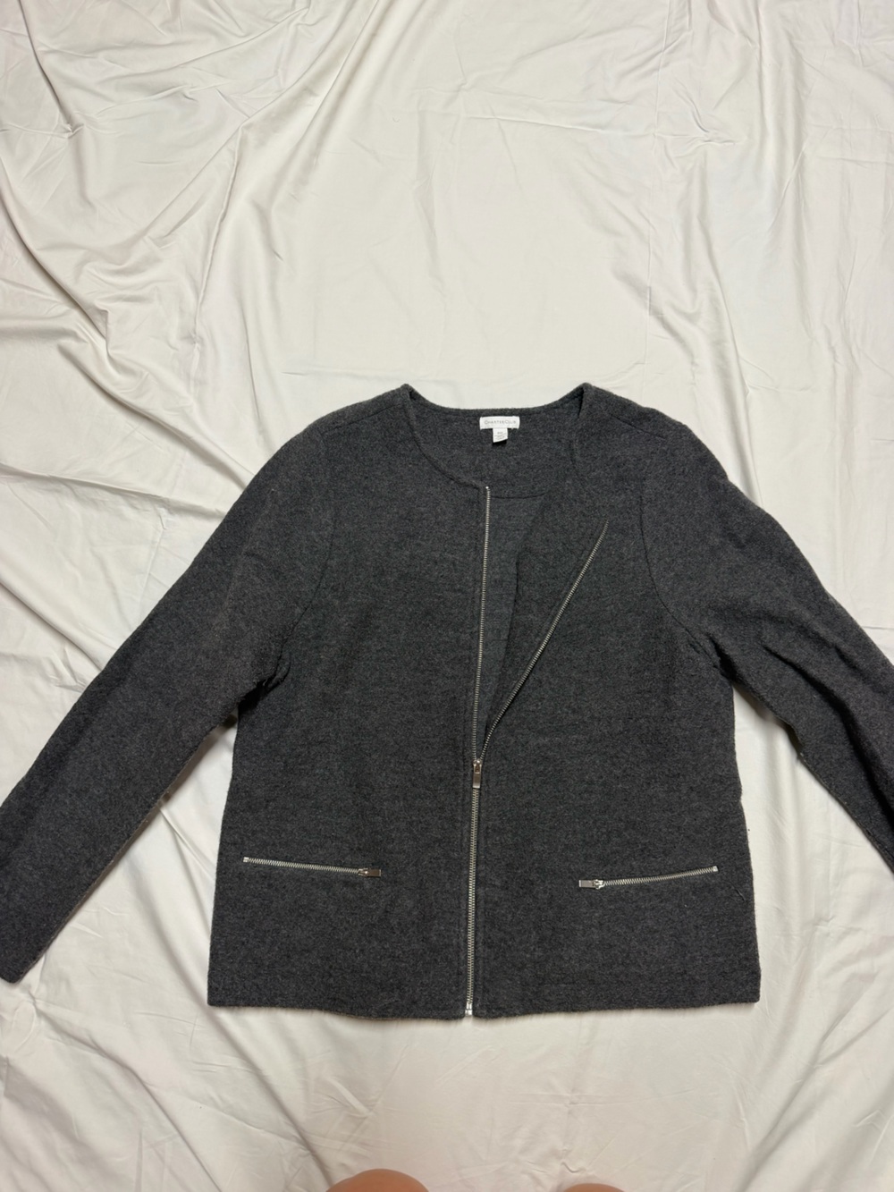 Charter Club 100% Merino Wool Dark Gray Knit Zip Accent Sweater